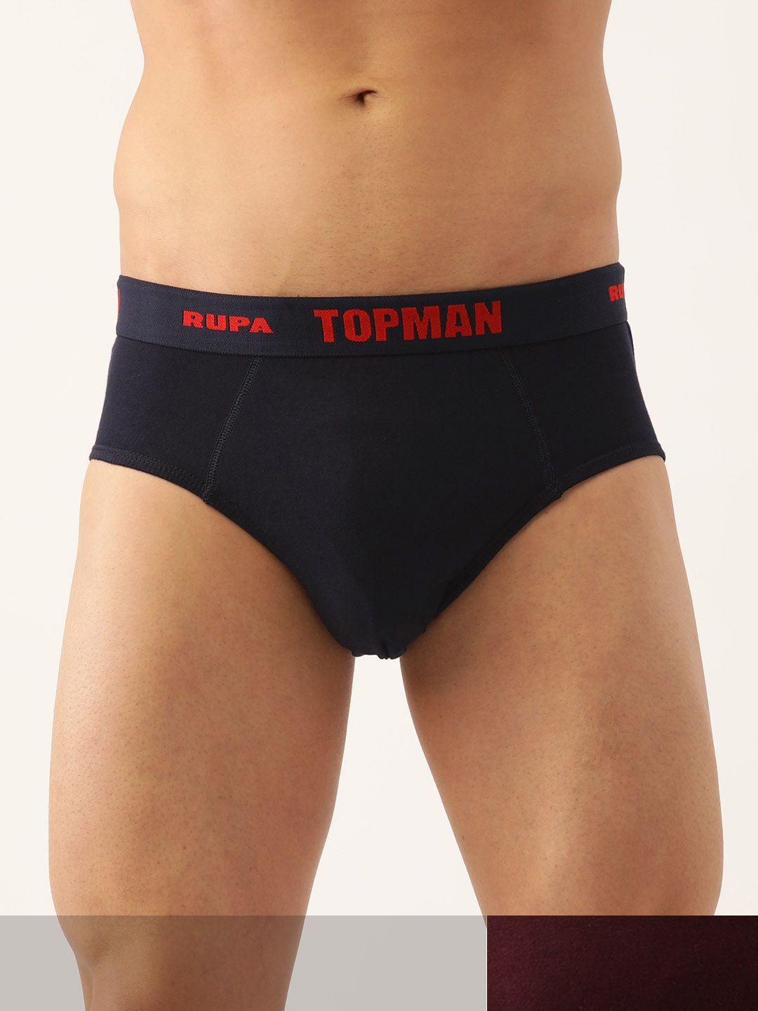 rupa men set of 2 navy blue & maroon solid cotton briefs