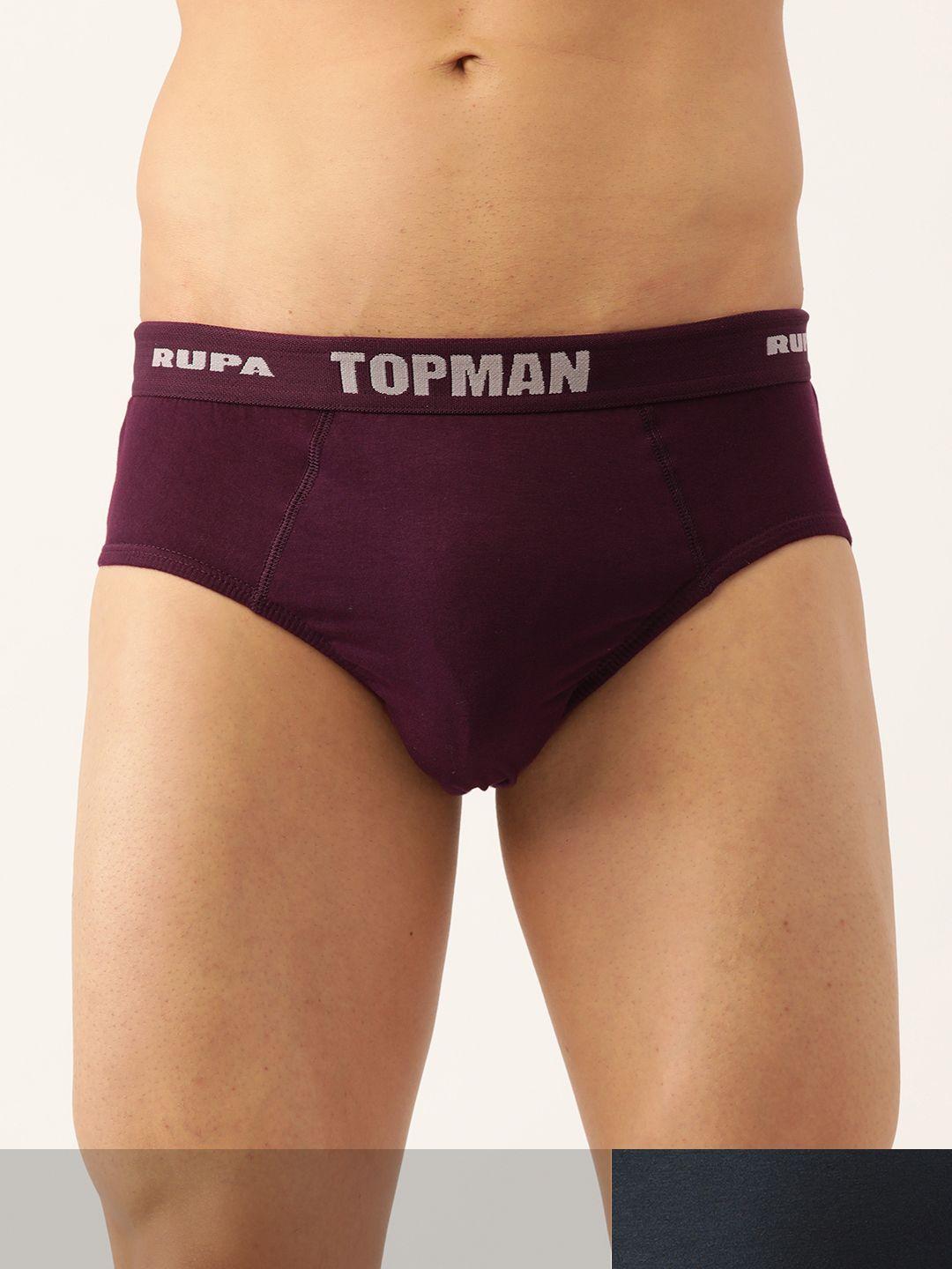 rupa men set of 2 navy blue & maroon solid cotton briefs