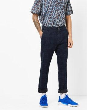 rush checked flat-front chinos