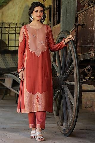 rust dola silk jacquard sequins embellished kurta set