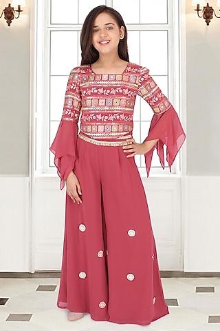 rust georgette palazzo pant set for girls