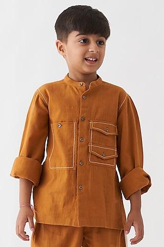 rust handwoven cotton shirt for boys