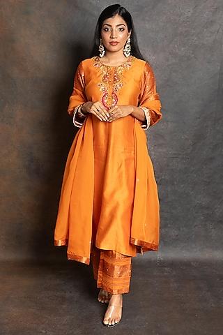 rust orange chanderi embellished kurta set