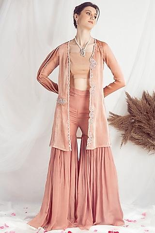 rust organza hand embroidered cape set