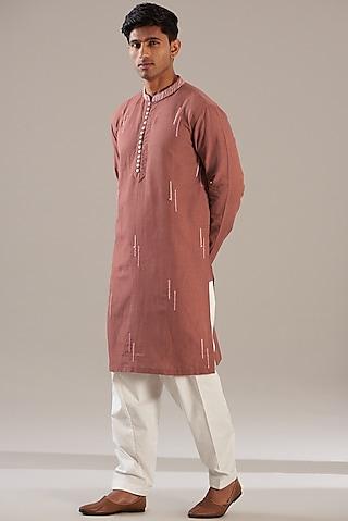 rust pink cotton linen embroidered kurta