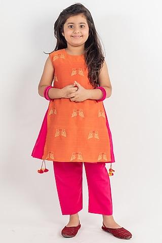 rust pink hand embroidered kurta set for girls