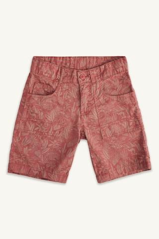rust printed knee length mid rise casual boys regular fit shorts