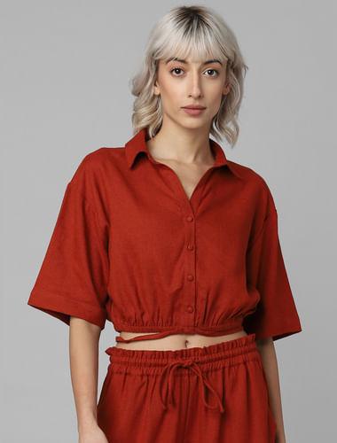 rust red cropped co-ord shirt