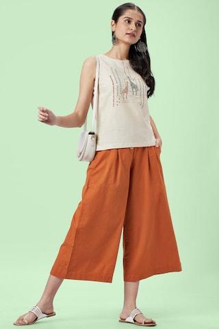rust solid ankle-length casual women regular fit culottes