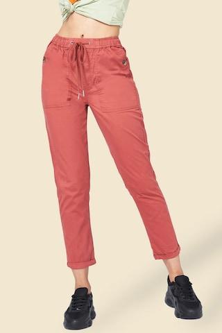 rust solid ankle-length high rise casual women regular fit trousers