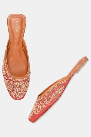 rust square toe embroidered flat-snazish