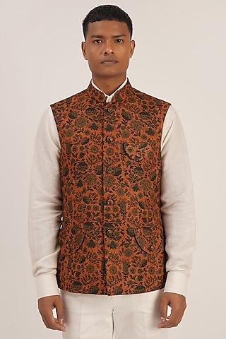 rust & green printed jawahar jacket