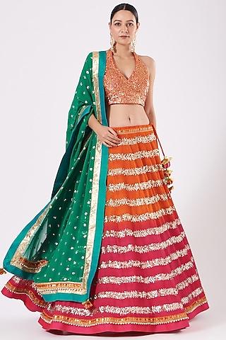 rust & magenta ombre embroidered lehenga set