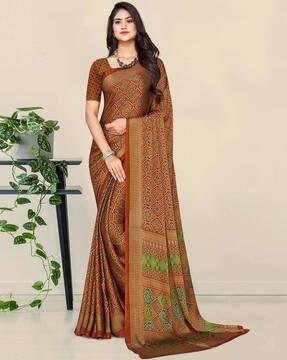 rust bandhani printed chiffon saree saree