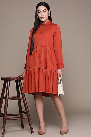 rust blended fabric shirt dress