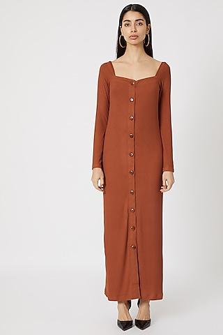 rust brown button down dress