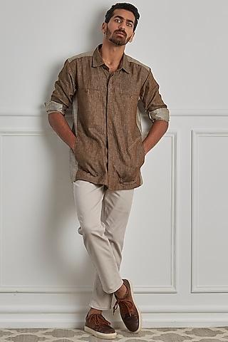 rust brown cotton linen shirt