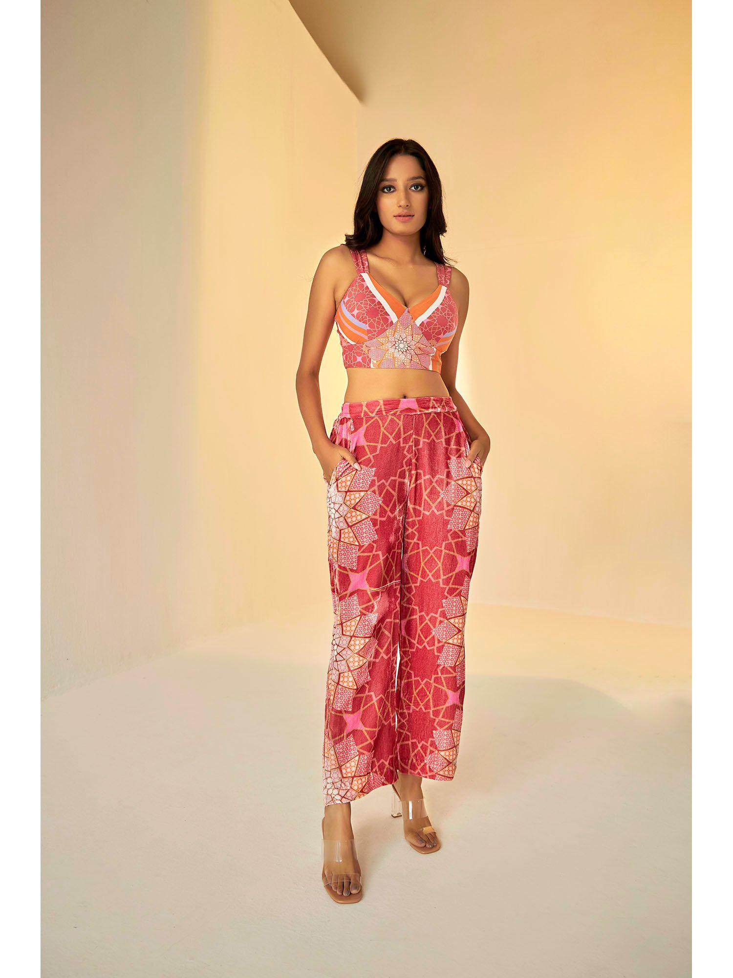 rust bukhara print bustier and pants set (set of 2)