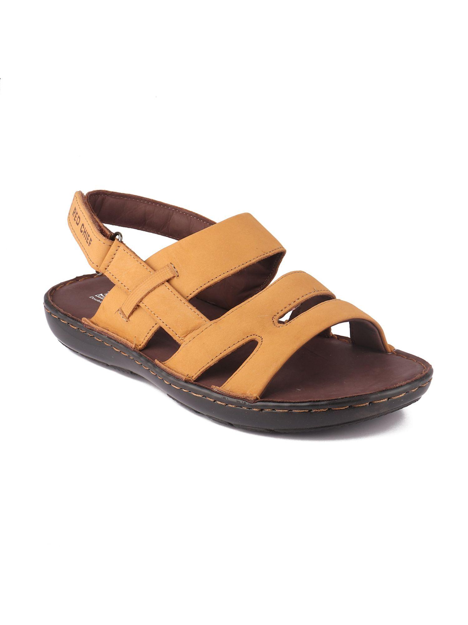 rust casual solid sandals with velcro for men