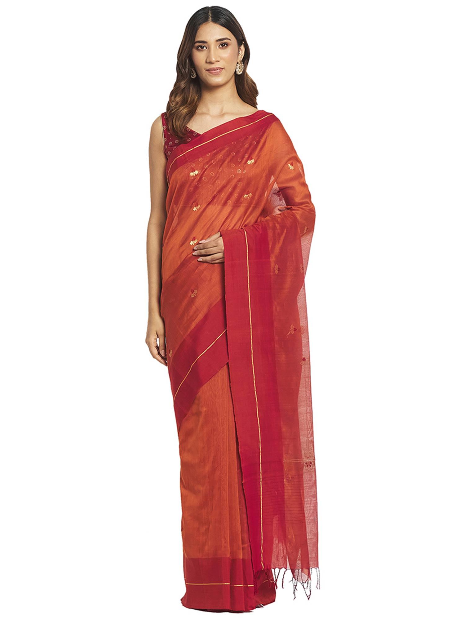 rust chanderi cotton silk sari