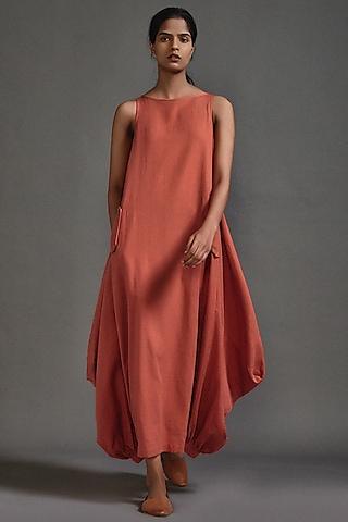 rust cotton cowl maxi dress