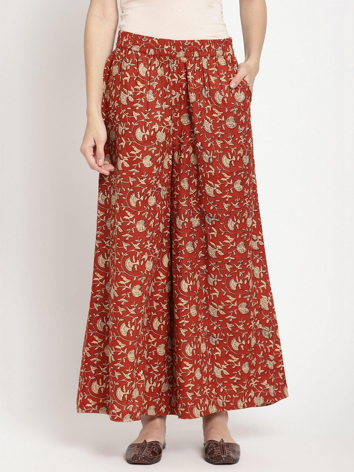 rust cotton floral print palazzos