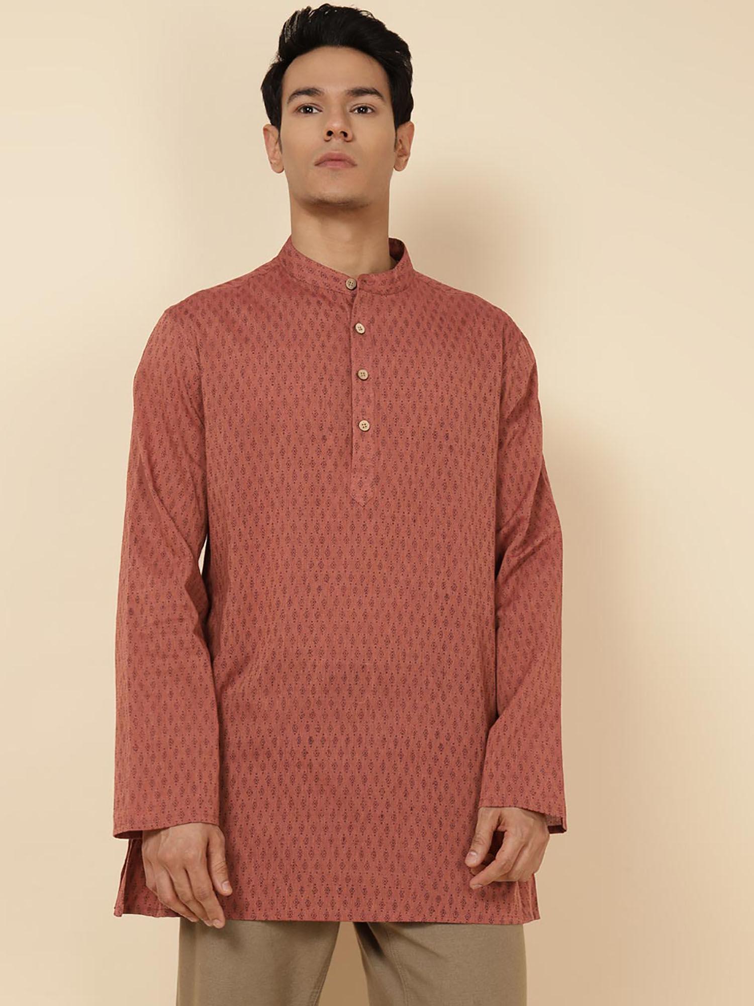 rust cotton printed short kurta