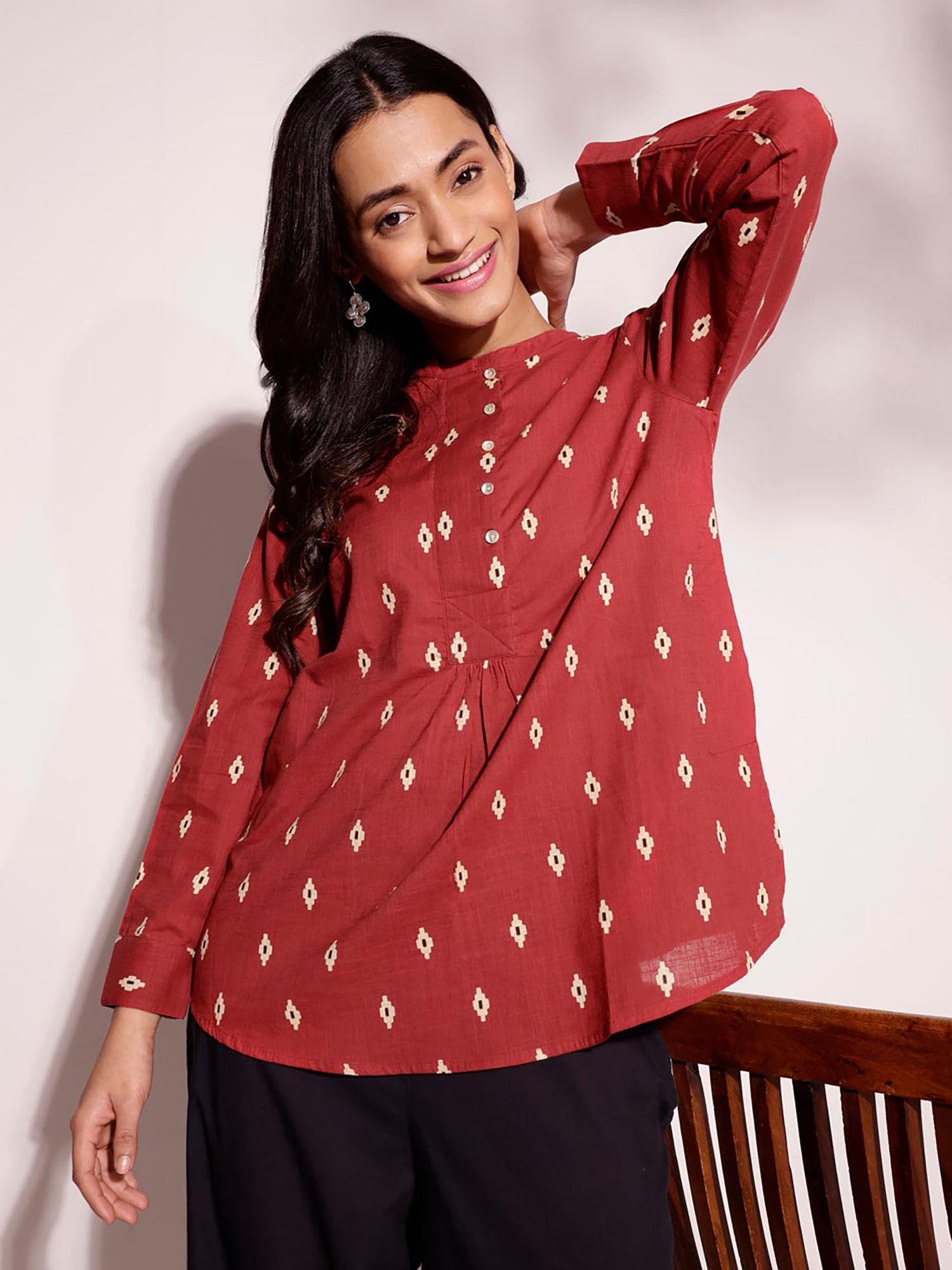 rust cotton printed top