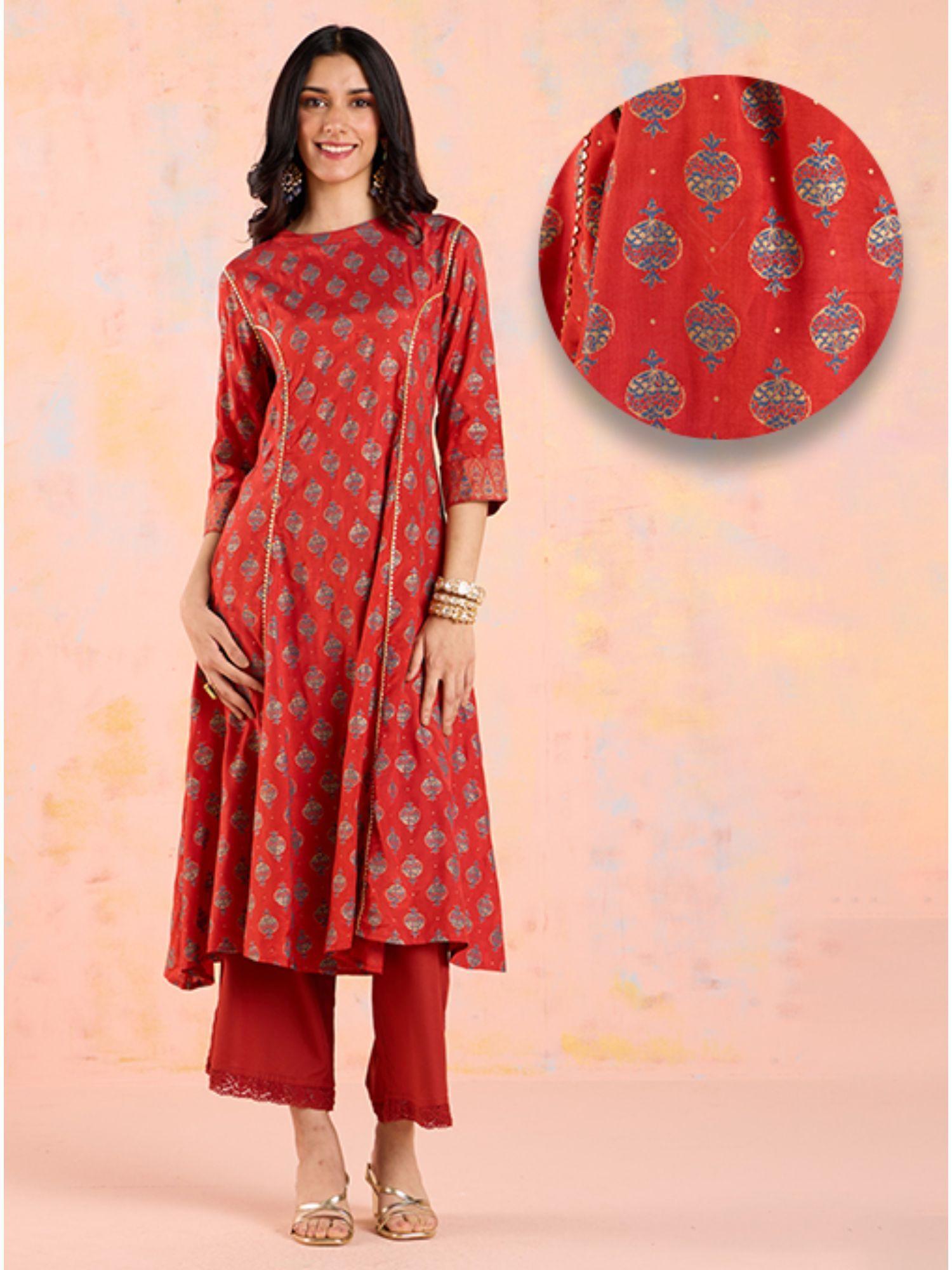 rust diwa dazzle bandhani printed a-line kurta likkur210