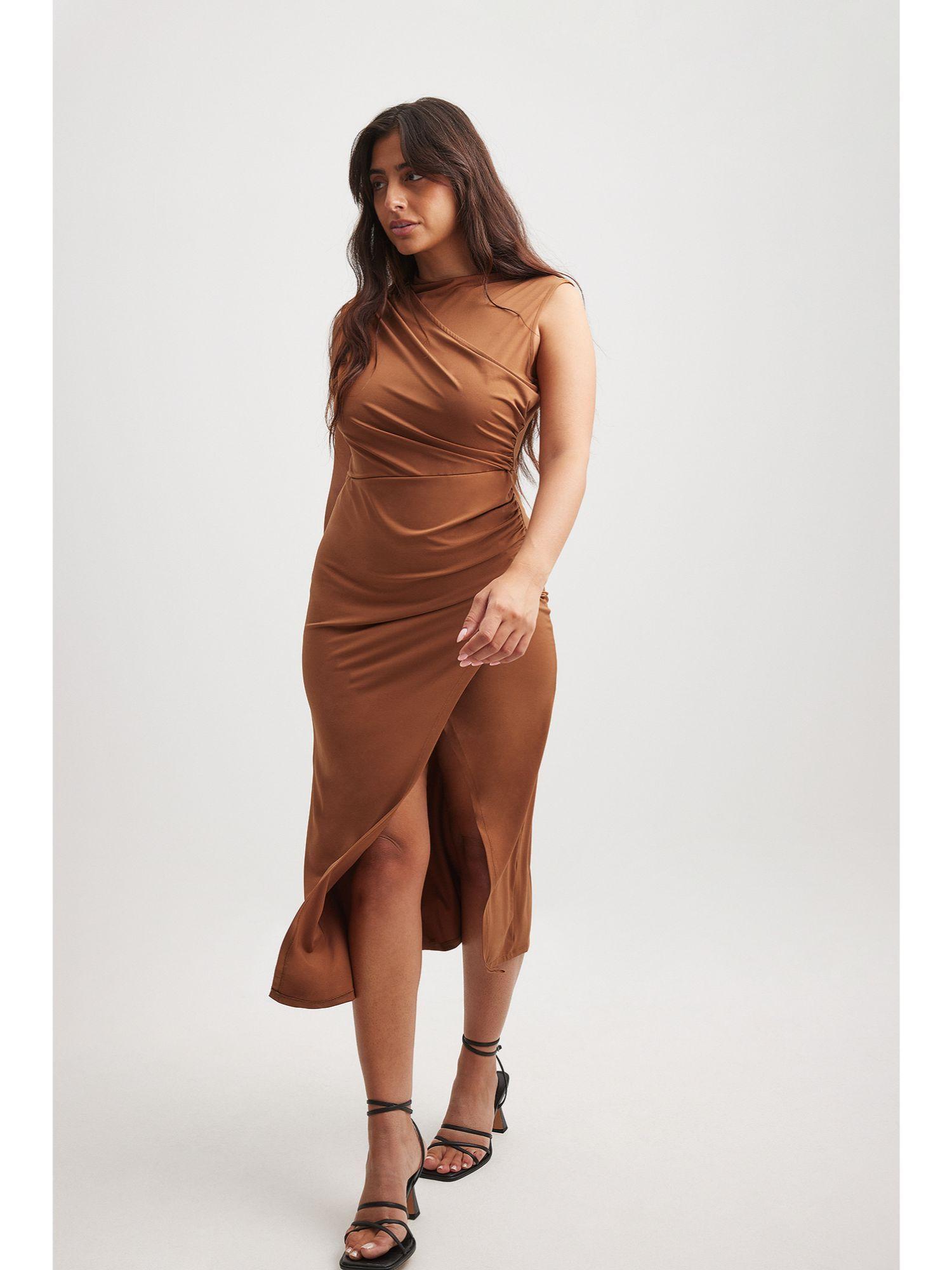 rust drapy midi dress