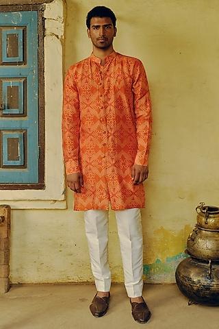 rust dupion silk printed kurta set