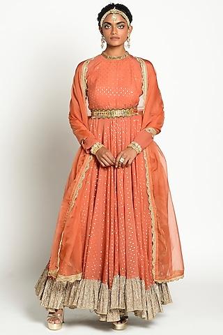 rust embellished anarkali set