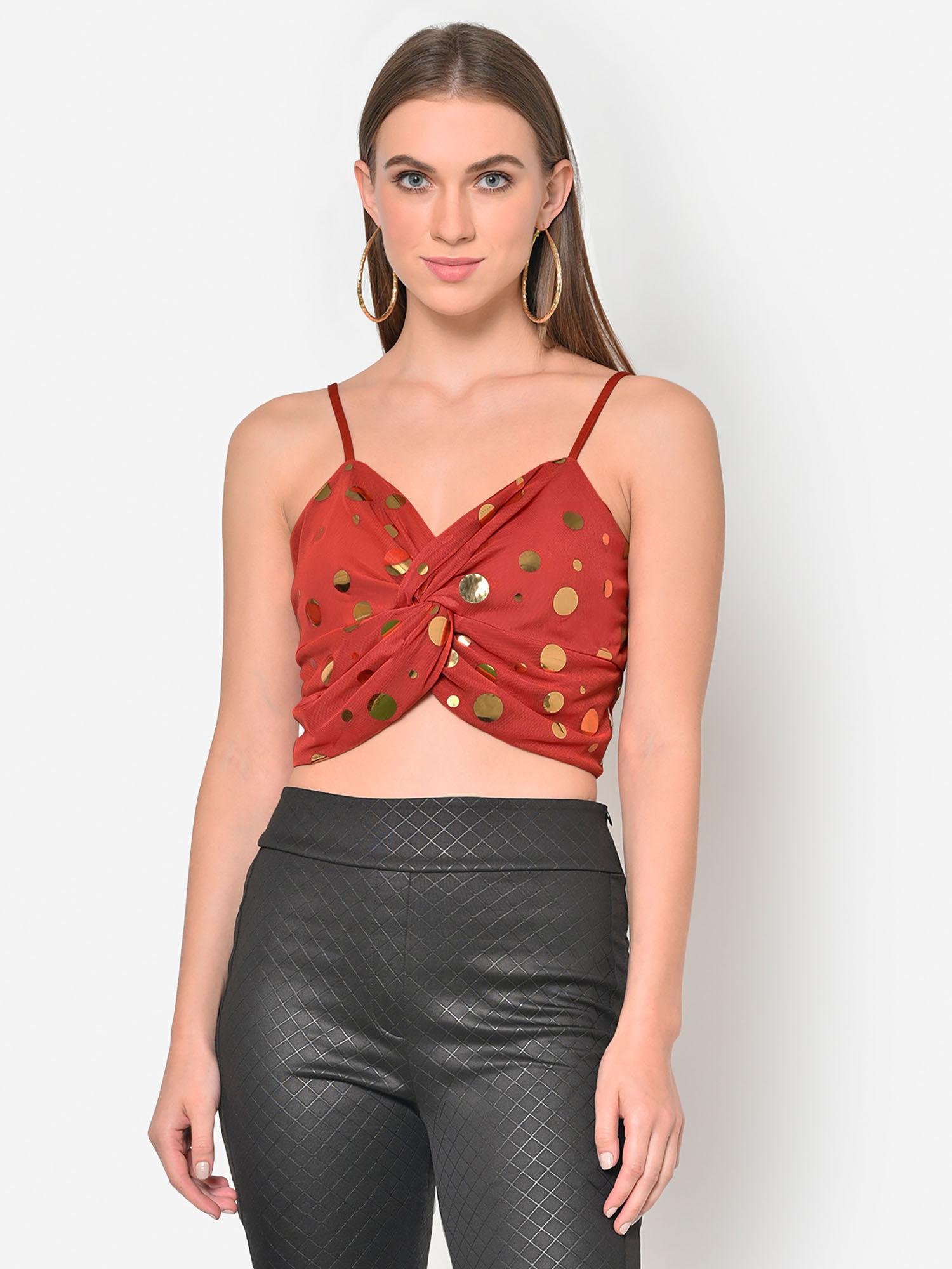 rust embellished crop top