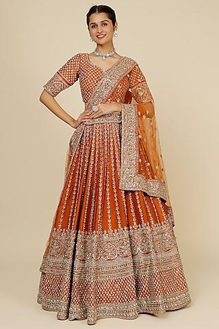 rust embellished lehenga set