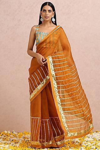 rust embellished saree set