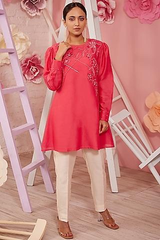 rust embroidered a-line tunic set