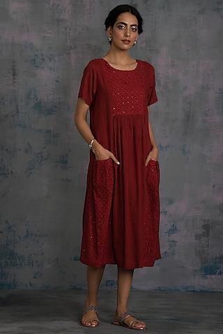 rust embroidered dress