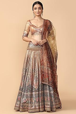 rust embroidered lehenga set