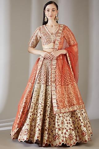 rust embroidered lehenga set