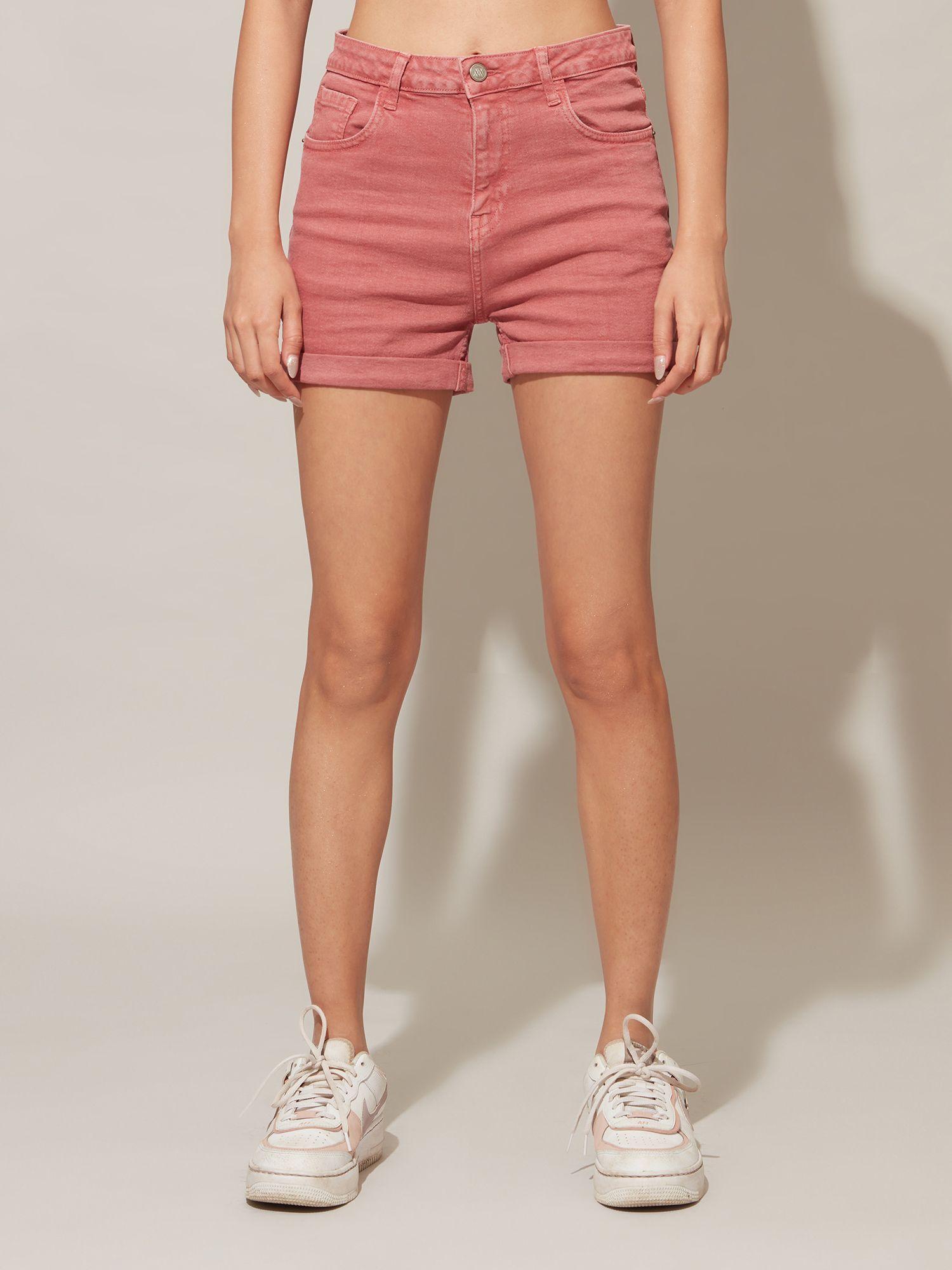 rust folded denim 5 pocket shorts