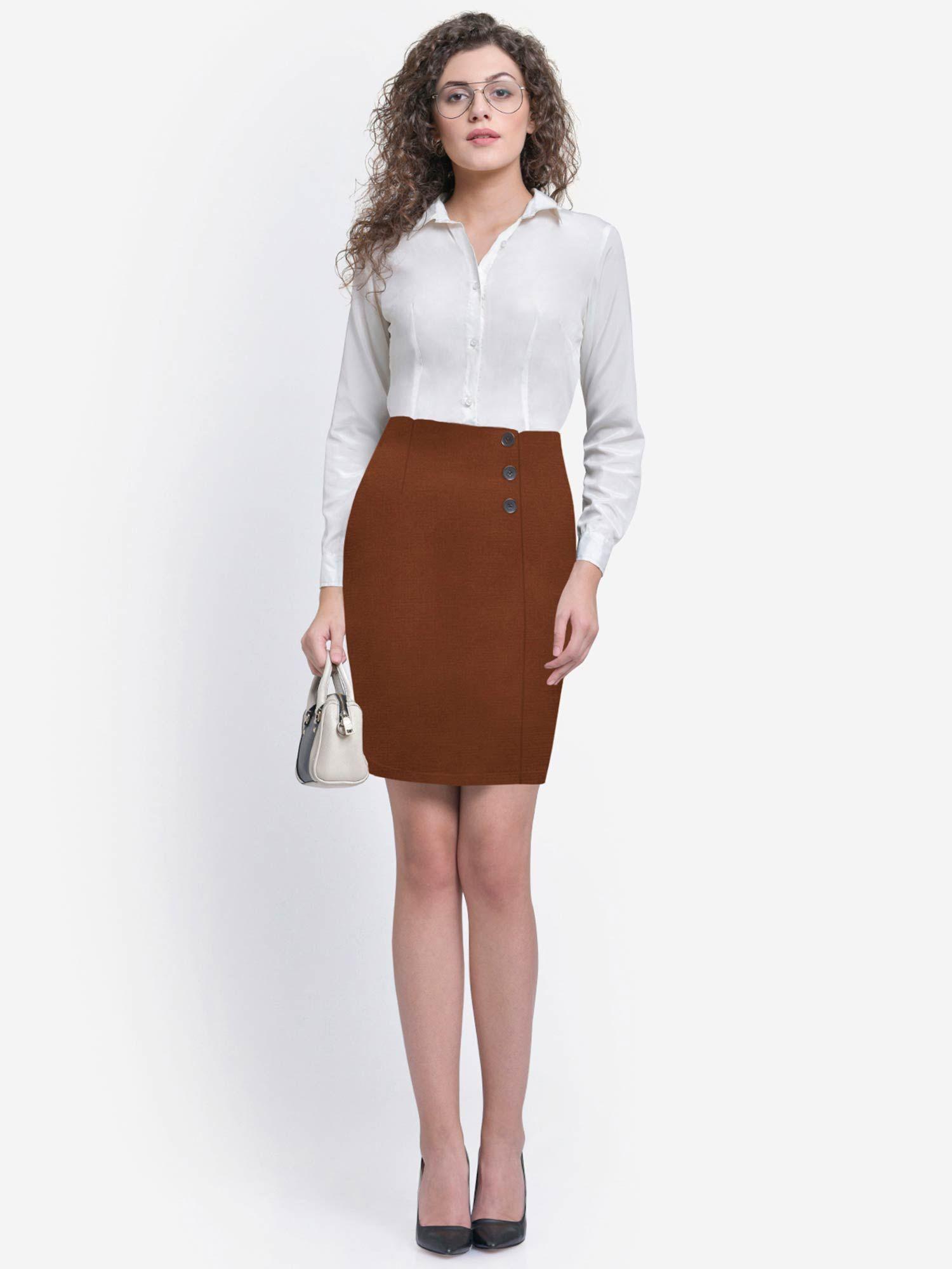 rust front button skirt