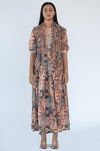 rust georgette dress with scarf