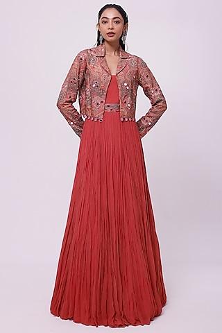 rust georgette gown with jacket