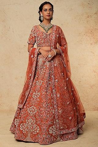 rust hand embroidered trishul lehenga set