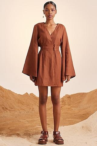 rust handwoven linen mini dress