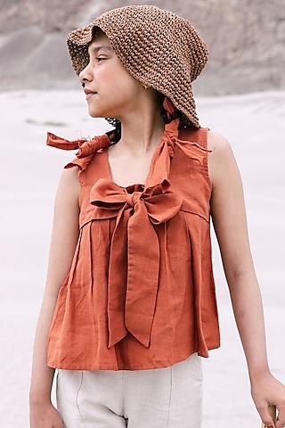 rust linen bow top for girls
