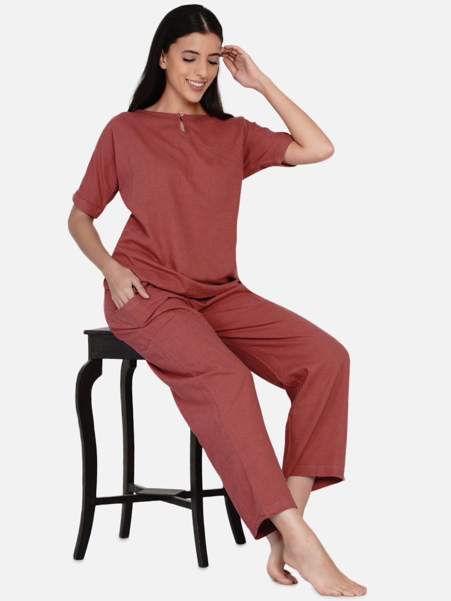 rust linen pyjama set