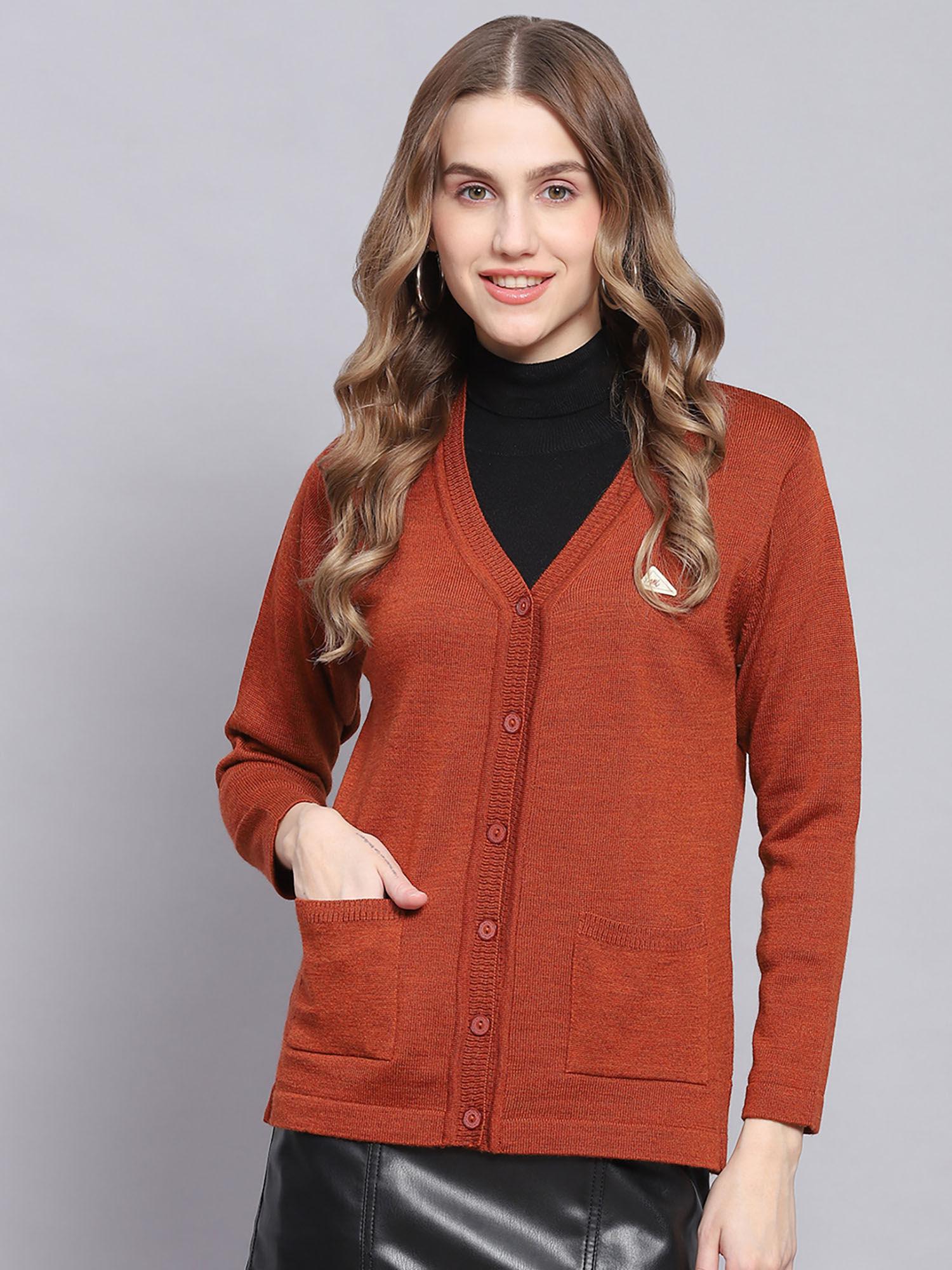 rust multi solid v neck cardigan