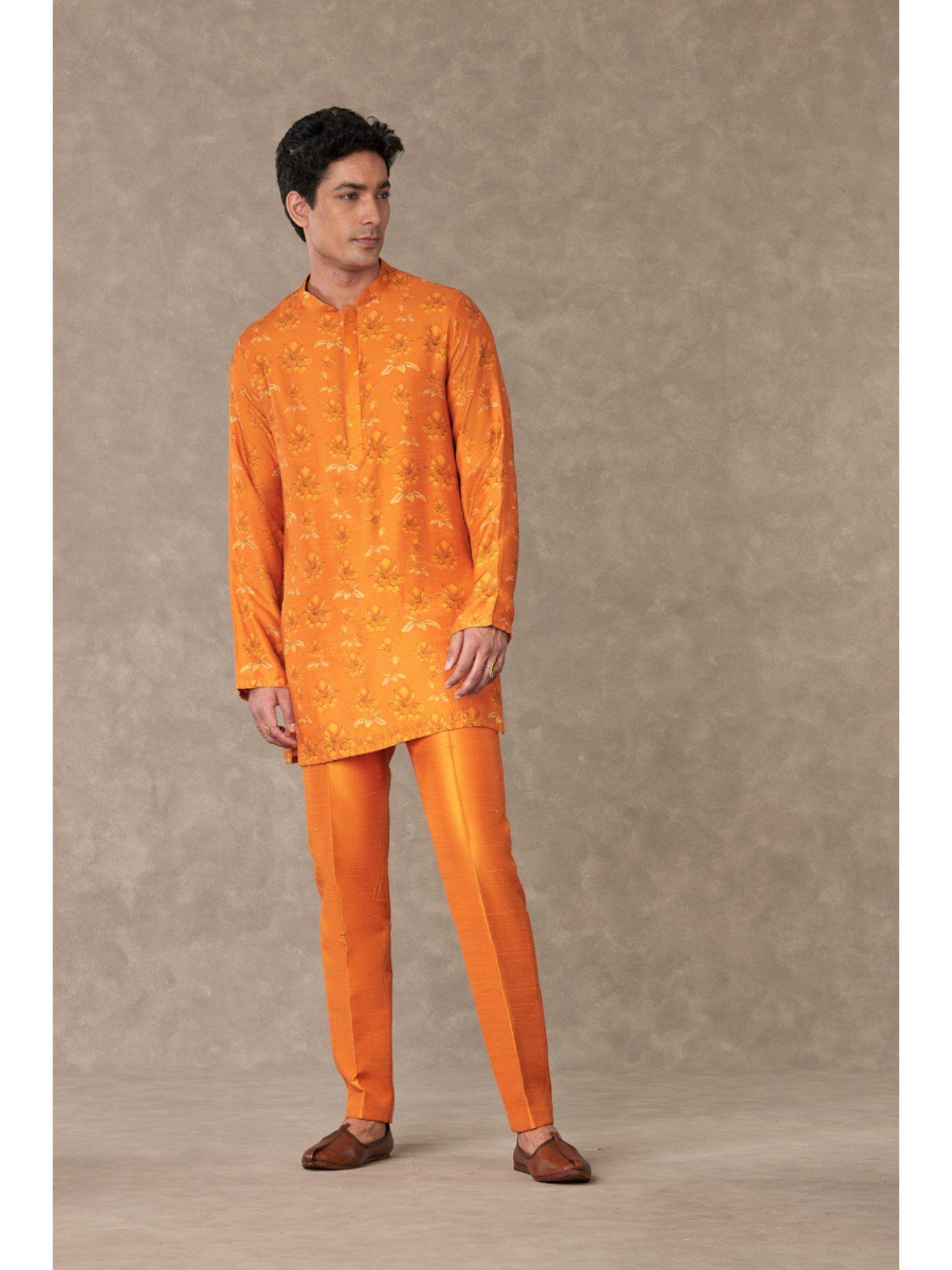 rust narangi floral kurta with pant (set of 2)