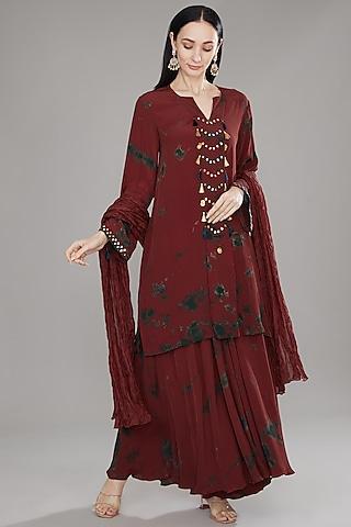 rust natural crepe mirror embroidered kurta set